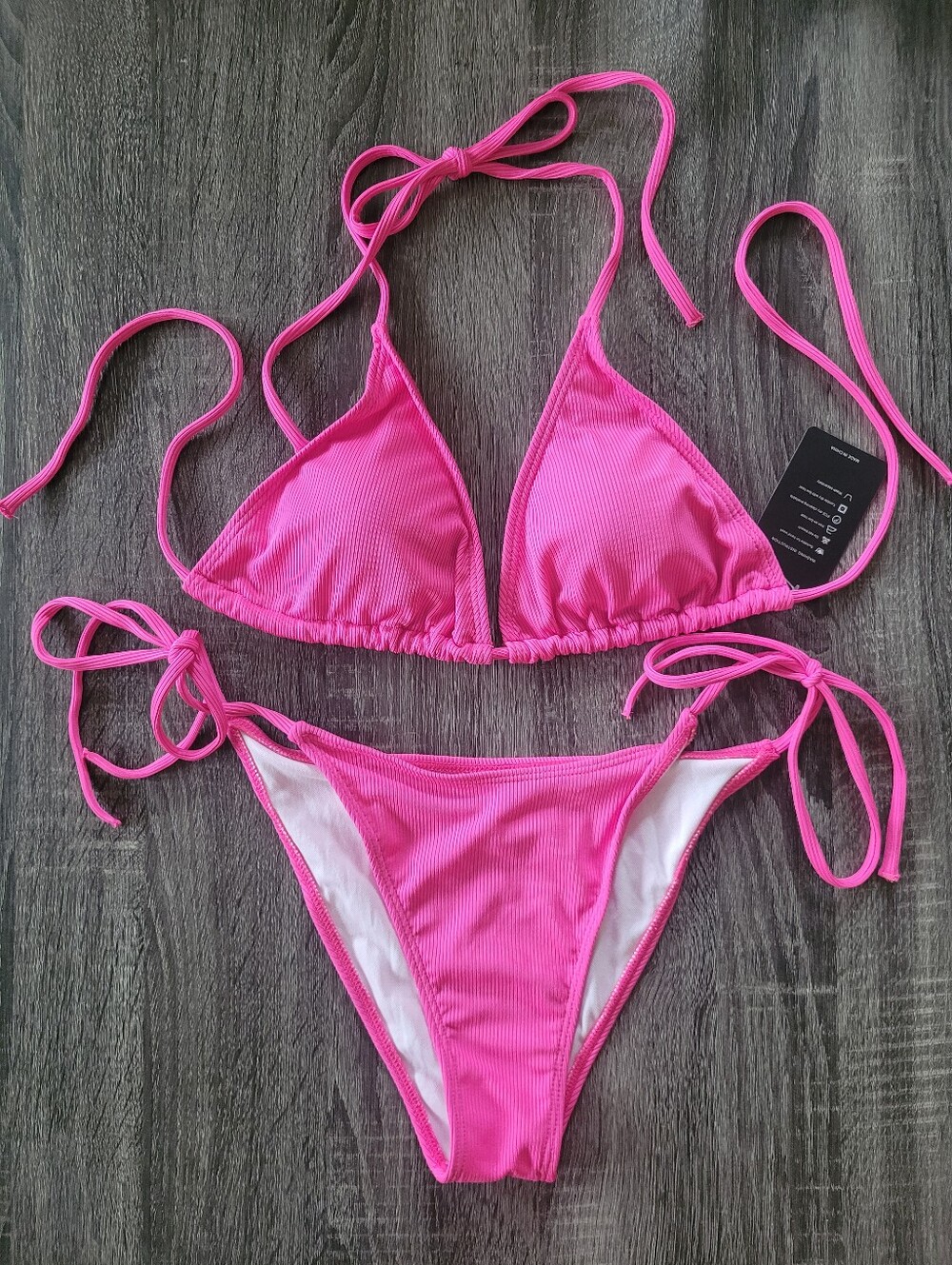 NWT Hot Pink Ribbed Triangle String Bikini